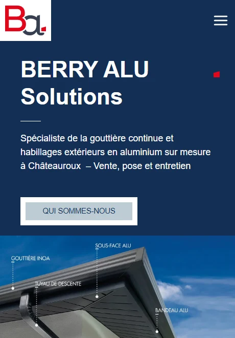 Écran d'accueil responsive de Berryalu-solutions.fr, site web wordpress, léger, artisan micro entreprise