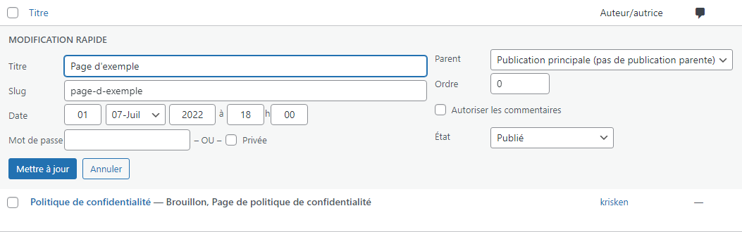 La modification rapide des page wordpress